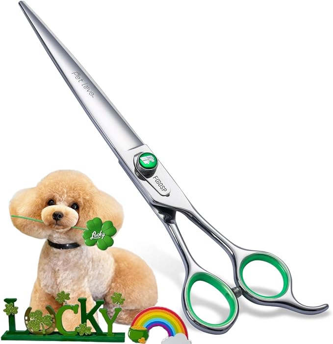7'' Straight Dog Grooming Scissors Professional Grooming Shears for Dogs Cat Pet Japan 440C Stainless Steel Dog Cutting Scissors for Grooming Right Handed-PurrikoPets