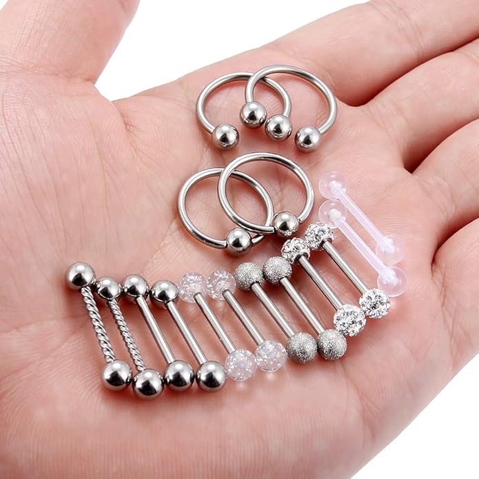 Ftovosyo 16Pcs Nipple Piercing Jewelry 14G Surgical Steel Nipple Rings Hoop Rings Retainer Piercing Jewelry for Women Men 14MM (9/16 Inch)