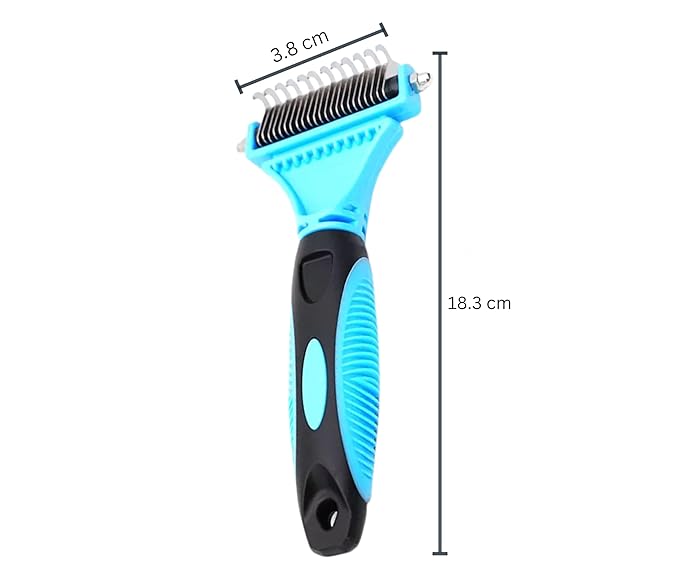 3-in 1 Dog & Cat Grooming Supplies- Self-cleaning Slicker Brush, Deshedding Rake Comb, And Finger Toothbrush For Dogs & Cats | Perfect For Pet Grooming Kit, Dematting And Dental Tool (blue)-PurrikoPets