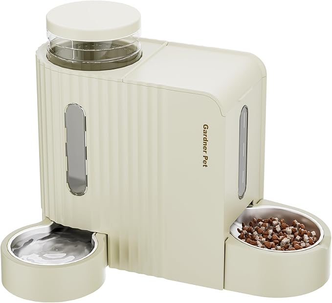 Gardner Pet Gravity Automatic 2-in-1 Pet Feeder, 0.8 Gallons*2 Cat Feeder and Water Dispenser Set, 100% BPA-Free Feeder and Stainless Steel Water Dispenser for Dogs, Cats, Rabbits, Puppies (Beige)-PurrikoPets