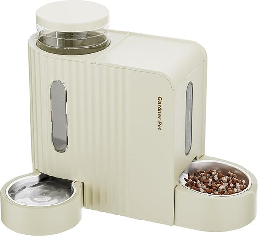 Gardner Pet Gravity Automatic 2-in-1 Pet Feeder, 0.8 Gallons*2 Cat Feeder and Water Dispenser Set, 100% BPA-Free Feeder and Stainless Steel Water Dispenser for Dogs, Cats, Rabbits, Puppies (Beige)-PurrikoPets