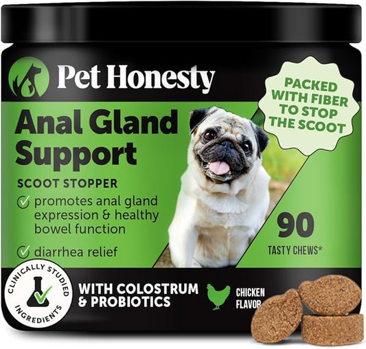 Dog Scoot Stopper - Complete Anal Gland Support with Fiber, Prebiotics & Probiotics - No Scoot for Dogs (90 ct)-PurrikoPets