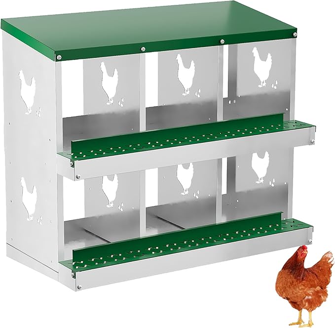6 Hole Chicken Nesting Box with Roll Out Egg Tray, Rustproof & Ventilated Chicken Laying Boxes for Hens, Chickens, Ducks | Easy-Clean Poultry Coop Accessories-PurrikoPets
