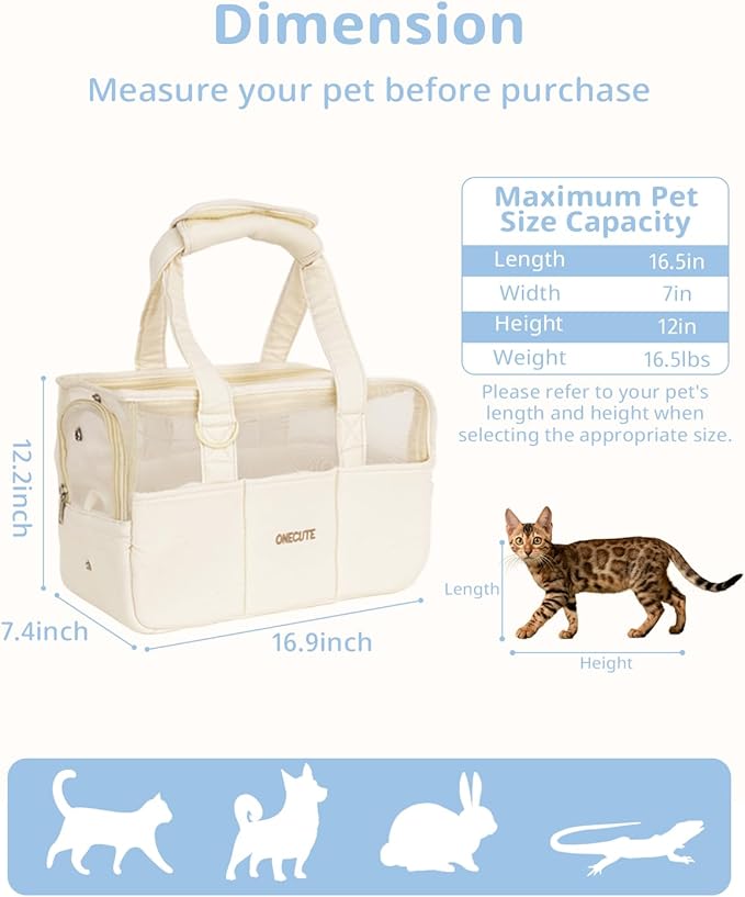Dog Purse Carrier for Small Dogs Rabbit cat with Large Pockets, Cotton Bag, Dog Carrier Soft Sided, Collapsible Travel Puppy Carrier (Beige Breathable, 17.0" L x 7.5" W x 12.0" H)-PurrikoPets