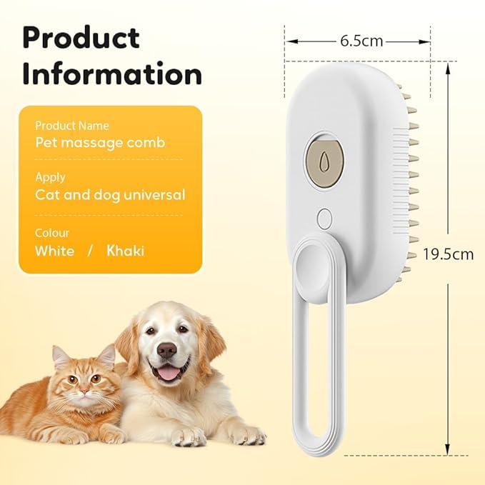 3-In-1 Rechargeable Steamy Cat Brush, Deep Cleaning & Hair Removal System with Rotating Handle, 360° Massage for Cats & Dogs (Cream)-PurrikoPets