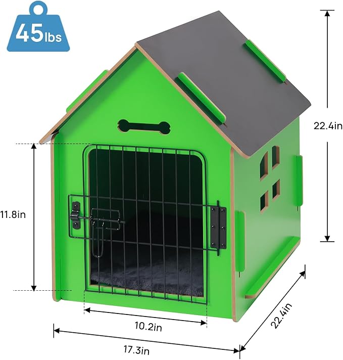Dog House Indoor for Small Dogs or Cats, Cozy Wooden Design, Small Indoor Bed House, with Air Vents and Elevated Floor Warm Dog Cave (Green)-PurrikoPets