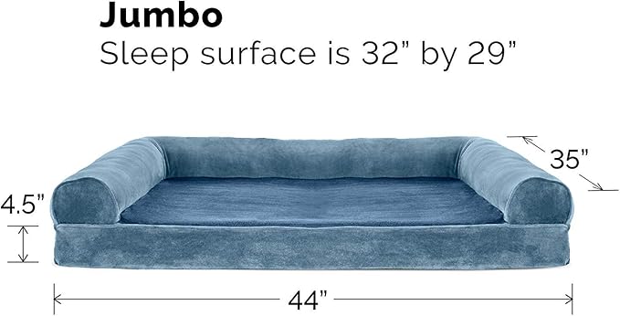 Furhaven Orthopedic Dog Bed for Large Dogs w/ Removable Bolsters & Washable Cover, For Dogs Up to 95 lbs - Faux Fur & Velvet Sofa - Harbor Blue, Jumbo/XL-PurrikoPets