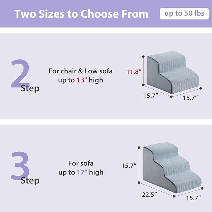Dog Stairs for Small Dogs, 2-Steps Dog Ramp for Couch, Pet Stairs with Highly Supportive Foam and Non-Slip Bottom, Pet Steps for Cat & Doggie (High 11.8 Inch)-PurrikoPets