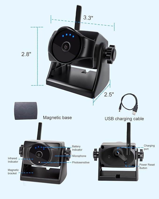 1080P Magnetic Wireless Backup Camera, WiFi Hitch Camera with Long-Lasting Battery,Night Vision,IP69K, Easy Installation for RVs, Trucks, Trailers, Compatible with iPhone,iPad, Android Devices-PurrikoPets