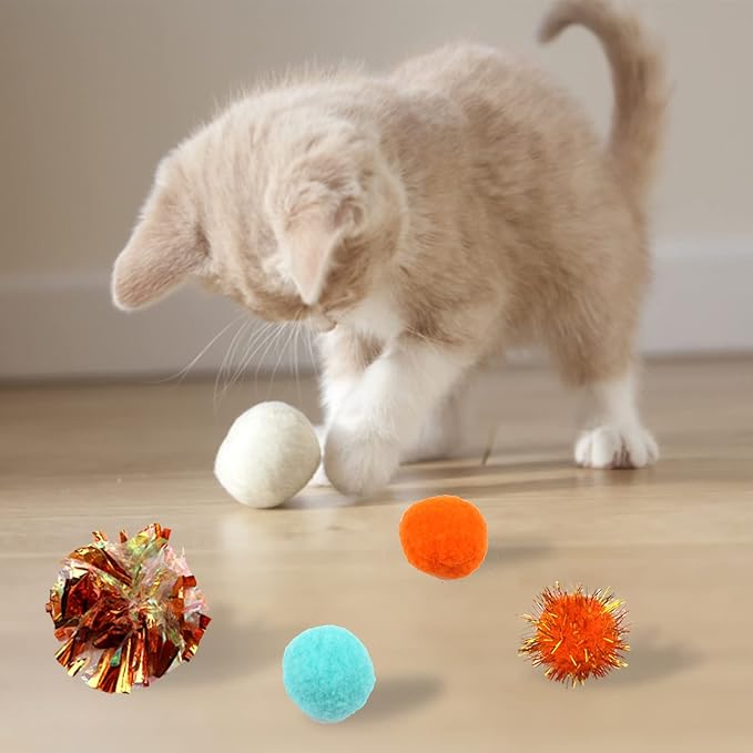 60 Pack Cat Toys - Assorted Kitten, Mouse, Crinkle & Pom Pom Balls-PurrikoPets