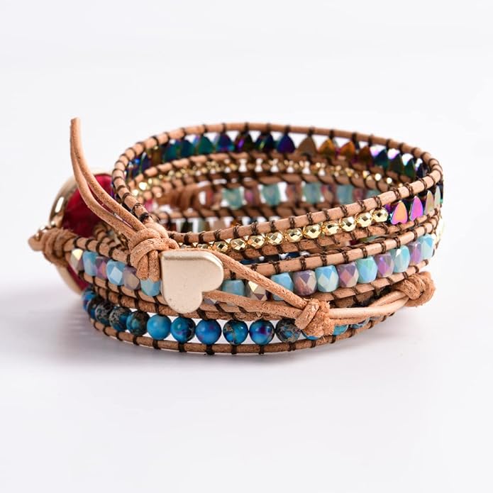YGLINE Boho Handmade Wrap Leather Tube Crystal Stone Bracelet for Women