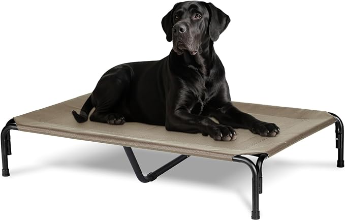 Elevated Dog Bed for Outdoor, XXL Raised Dog Cot Indestructible with Washable Mesh, Cooling Summer Pet Cot Chew Proof for Outside Camping Travel, 51 inch Brown-PurrikoPets