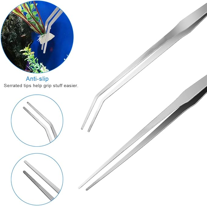 7 in 1 Aquarium Aquascape Tool Kit 15 inch, Aquatic Plant Extra Long Aquascaping Tool for Aquarium Fish Tanks Clean Accessories Set with Silver Tweezer Scissor Spatula, Fish Net, PH Paper, Bag-PurrikoPets