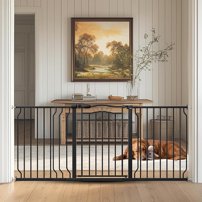 62.5"-71.6" Extra Wide Baby Gate for Doorways No Drill, Pressure Mounted Dog Gate Indoor, Walk Thru Pet Gate for Cat Dog Child,Pet Gates for The House Doorway Black-PurrikoPets