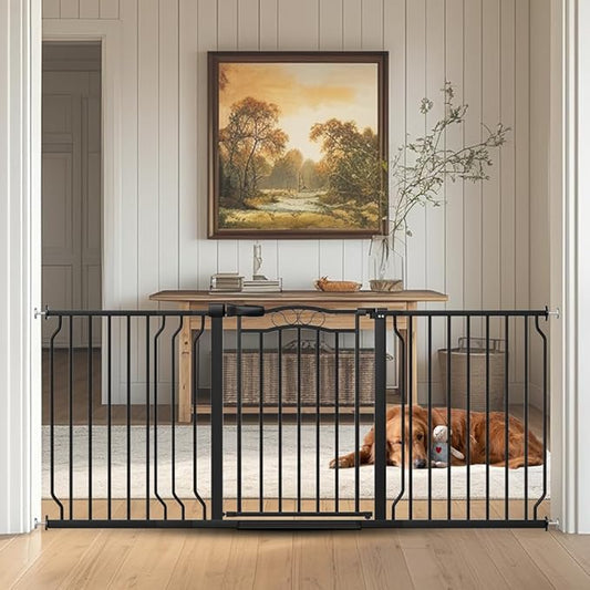 62.5"-71.6" Extra Wide Baby Gate for Doorways No Drill, Pressure Mounted Dog Gate Indoor, Walk Thru Pet Gate for Cat Dog Child,Pet Gates for The House Doorway Black-PurrikoPets