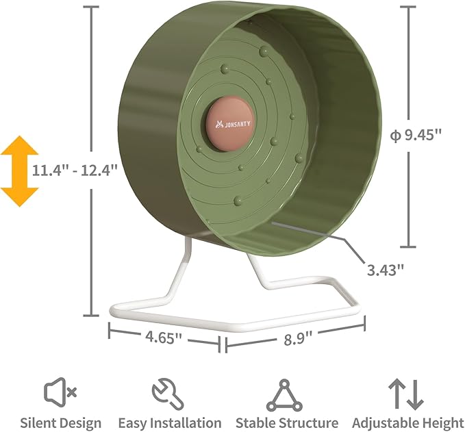 9.5" Silent Hamster Wheel, Non-Slip Track, Exercise, Release Stress, Relieve Anxiety, Adjustable Height Stand, for Syrian Dwarf Hamster, Gerbil, Mice, Other Small Medium Sized Pets, Green-PurrikoPets