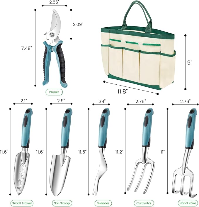 Garden Tool Set 9 PCS, Heavy Duty Gardening Hand Tools for Women, Durability Garden Tool Bag, Rust-Proof Aluminum Gardening Supplies, Ideal Gifts for Women and Men-PurrikoPets