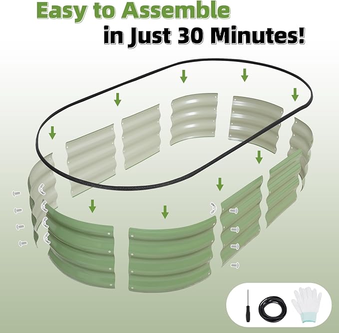 G GOOD GAIN Galvanized Metal Raised Garden Bed Kit - 4x2x1FT Outdoor Planter Box with Safety Edging and Gloves for Vegetables, Fruits, Flowers(White, 2PC)-PurrikoPets