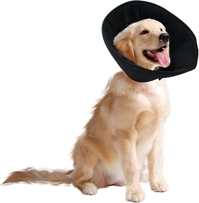 Adjustable Dog Cat Cone,Soft Recovery Cat Cone Collar,Dog Protective Collar for Cats,Puppy and Dogs,Black,Large-PurrikoPets