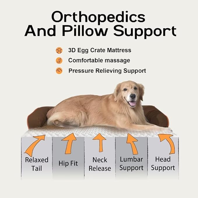 Extra Large Dog Bed-Orthopedic Waterproof XL Dog Bed for XLarge Extra Big Dogs - Foam Couch Sofa Washable with Removable Cover-Coffee-PurrikoPets
