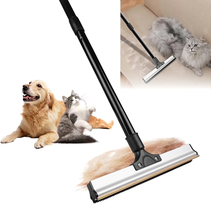 2025 Dual-Edge Carpet Rake for Pet Hair Removal & Fluffing Matted Carpet – 61" Adjustable Handle, Deep Clean Dog & Cat Hair Remover, Reusable Scraper for Rugs, Low Pile Carpet, Couch & Stairs-PurrikoPets