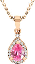 Dazzlingrock Collection 7X5mm Pear Lab Created Gemstone & Round White Natural Diamond Women Halo Teardrop Pendant, 10K Rose Real Solid Gold