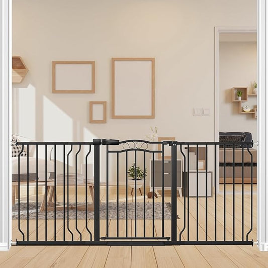 62.2-71.6" Extra Wide Baby Gate for Stairs No Drilling, 30" Tall Auto Close Press Mounted Baby Gate for Doorways, Adjustable Width Walk Through Long Gates for Kids or Pets, Black-PurrikoPets