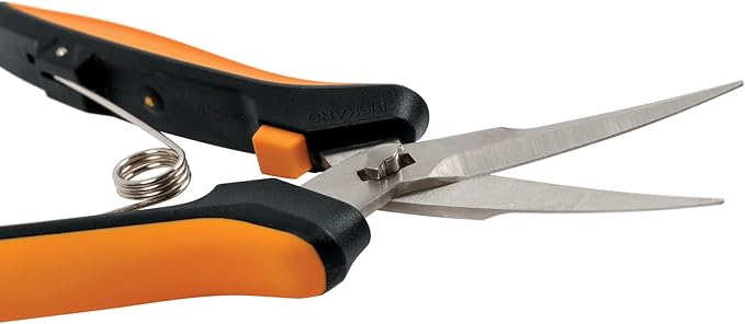 Fiskars Curved Micro-Tip Pruning Snips - 6" Garden Shears with Sheath and SoftGrip Handle - Yard and Garden Tools - Orange/Black-PurrikoPets