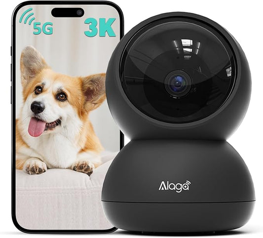 Alaga 3K Pet Camera, Dog Monitor with Phone App, 360° Pan/Tilt, Night Vision, Speaker, WiFi Cameras for Dog/Cat, Compatible with Alexa & Google Assistant, Black, Includes 1-Year Pet Time Album-PurrikoPets
