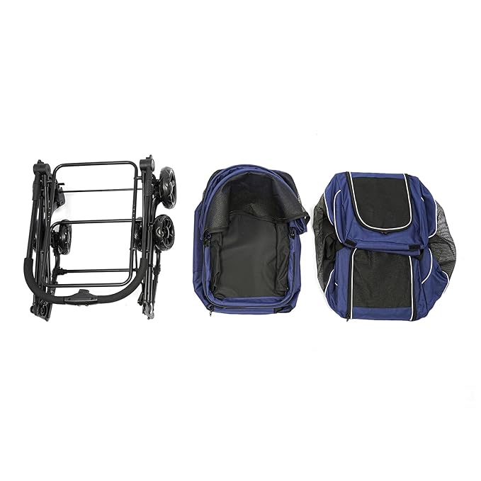 Double Pet Stroller,3.07lbs Dog Cat Carrying Cart,Lightweight Foldable Pet Stroller with 4 Wheels,Blue Portable Compact Pet Travel Cart for Small Dogs and Cats (Blue)-PurrikoPets