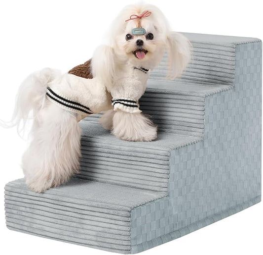 Dog Stairs for Small Dogs,17.5" H,4-Step Dog Steps for Bed and Couch with High Density Foam,Non-Slip Pet Steps for Doggy and Cat,Pet Stairs with a Washable Cover,Grey-PurrikoPets