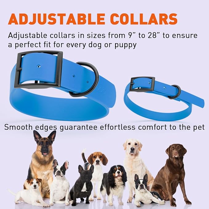 Dogline Biothane Waterproof Dog Collar Strong Coated Nylon Webbing with Black Hardware Odor- Proof for Easy Care Easy to Clean High Performance Fits Small Medium or Large Dogs, Cerulean Blue-PurrikoPets