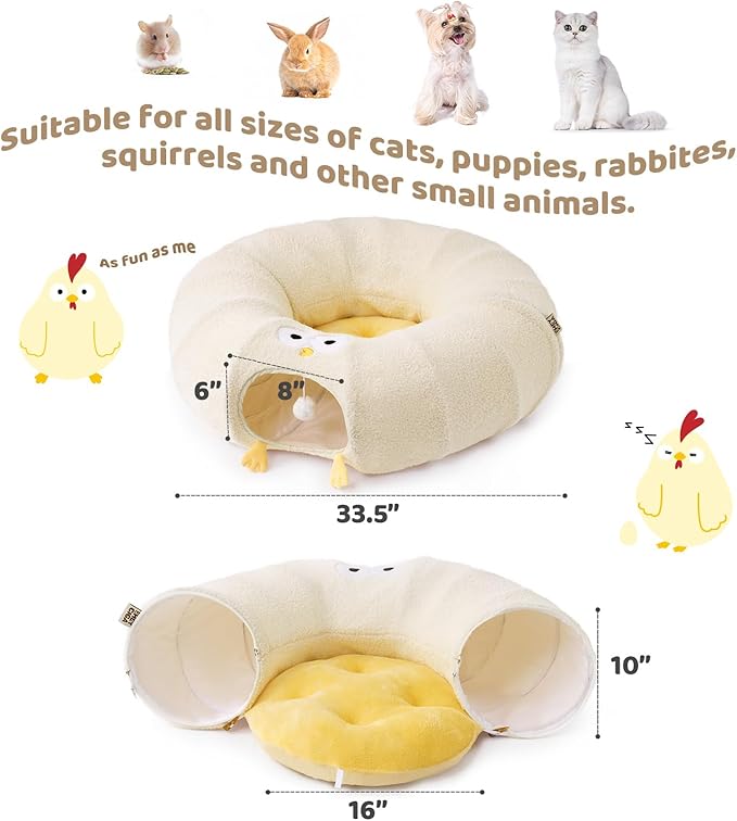 EHEYCIGA Cat Tunnel Bed for Indoor Cats, Cute Cat Donut Toy Tunnel for Small Large Cats with Washable Circle Cushion, Peekaboo Pet Cave Play Tunnel for Kitten, Puppy, Rabbit-PurrikoPets