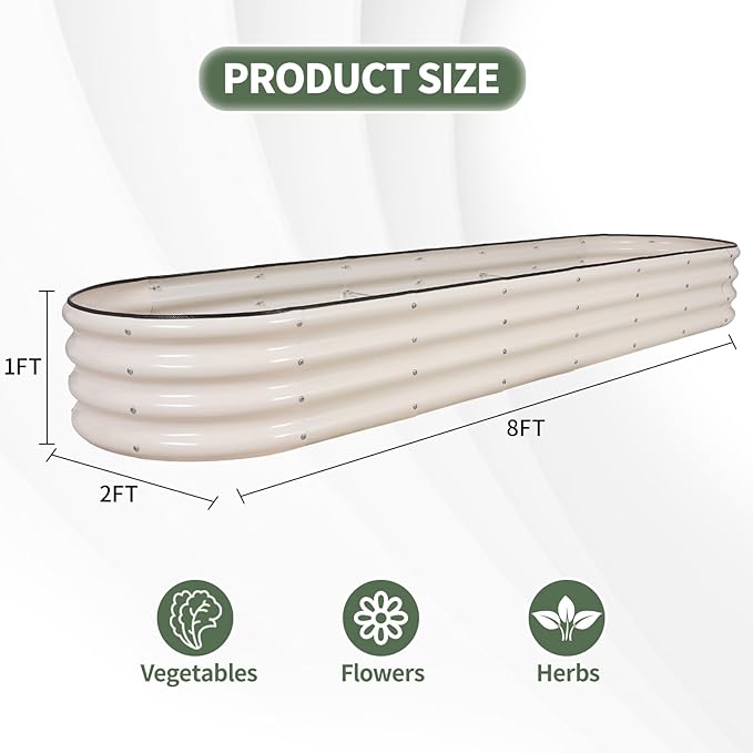 1MORE Galvanized Raised Garden Bed- Planter Garden Boxes Outdoor, Raised Beds for Gardening, 8x2x1ft Metal Garden Bed Kit for Vegetables Flower, Planter Raised Beds with Protective Tape & Tools.White-PurrikoPets