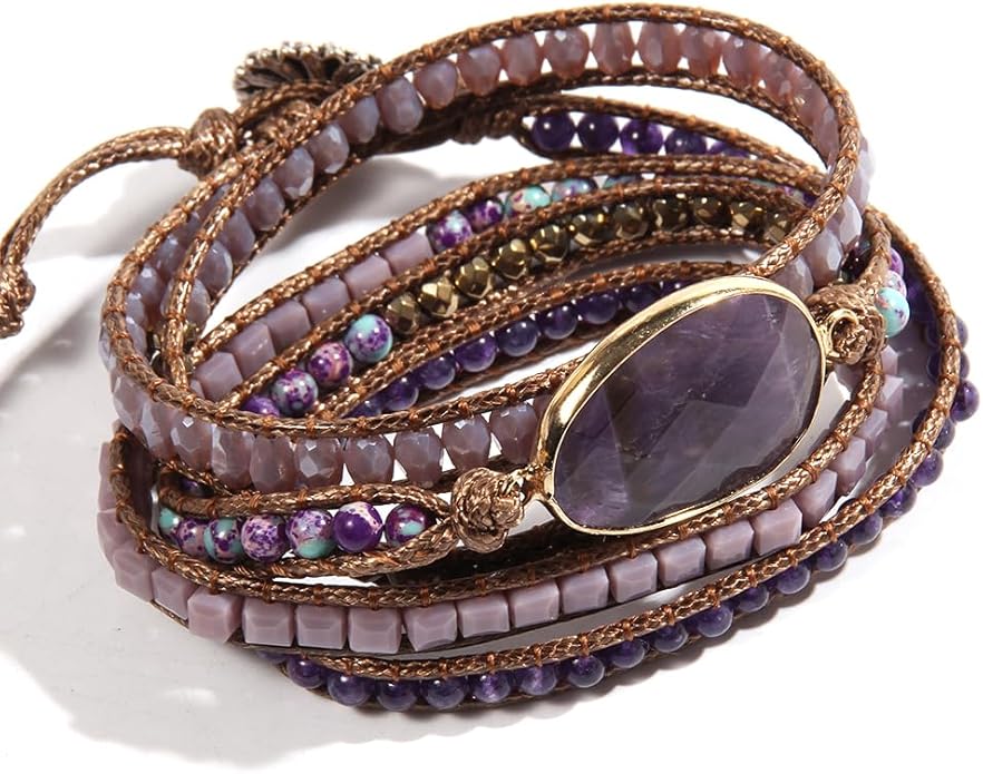 ZOSOJONA Women Wrap Bracelet Boho Natural Jasper Crystal Stone Beads Strand Bracelets