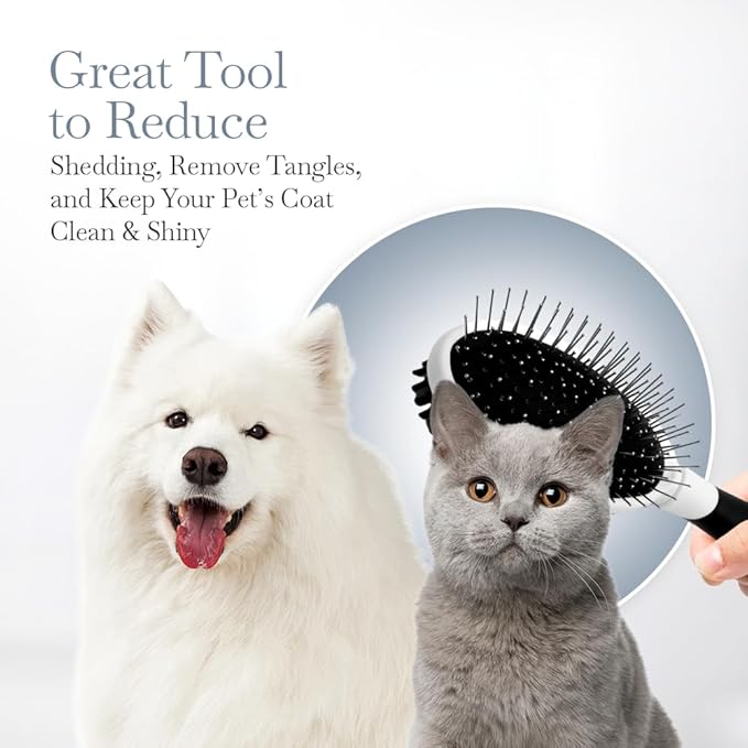 Fuller Brush 2-in-1 Double-Sided Pet Brush - Electroplated Round-Ended Steel Pins Positioned Into a Flexible Cushion on One Side & Nylon Bristles - Remove Shedding - Tool For Grooming Dogs & Cats-PurrikoPets