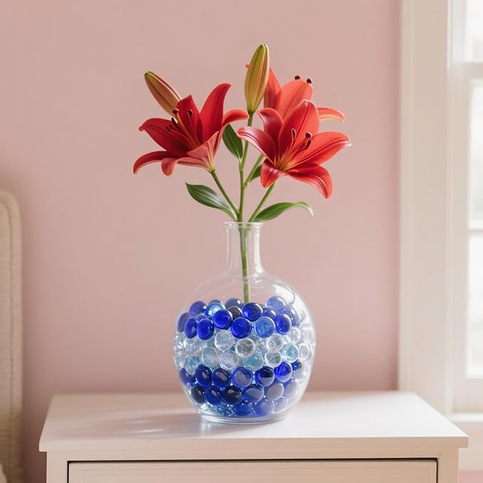 2.16LB Mix Colors Glass Beads Vase Filler Aquarium Gravel Decor Flat Glass Marbles Gems Pebbles Fish Tank Rocks Home Decorative Art Craft - 3 Colors Mixed-PurrikoPets