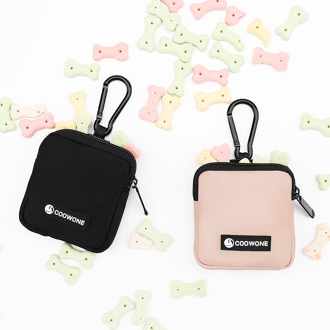 Dog Treat Pouch 2 PCS, Waterproof Small Dog Treat Bag for Leash, Hands Free Puppy Walking Bag with Carabiner, Pet Poop Bag Holder for Pet Puppy Travel or Outdoor Use, Zipper Closure to Avoid Spilling-PurrikoPets