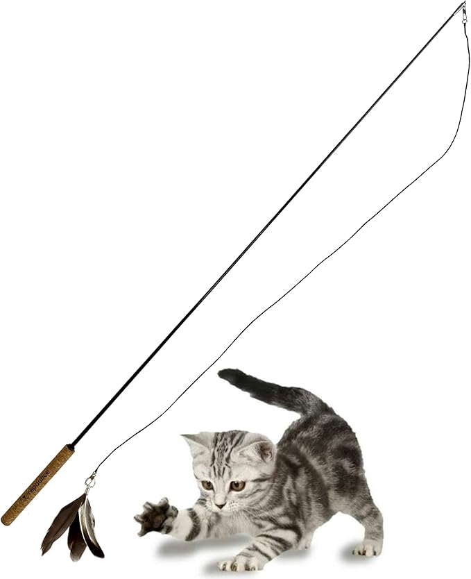 Forever Stick - The Unbreakable Cat Toy Wand, Extra Long Durable Interactive Cat Toy for Indoor Cats, Feather Kitten Toys for Bored Indoor Adult Cats, Bird Teaser Cat Accessories Enrichment-PurrikoPets