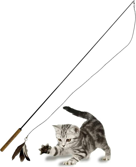 Forever Stick - The Unbreakable Cat Toy Wand, Extra Long Durable Interactive Cat Toy for Indoor Cats, Feather Kitten Toys for Bored Indoor Adult Cats, Bird Teaser Cat Accessories Enrichment-PurrikoPets