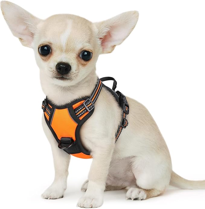 Eagloo Small Dog Harness No Pull, Service Vest with Reflective Strips and Control Handle, Adjustable and Comfortable for Easy Walking, No Choke Pet Harness with 2 Metal Rings, Orange, XS-PurrikoPets