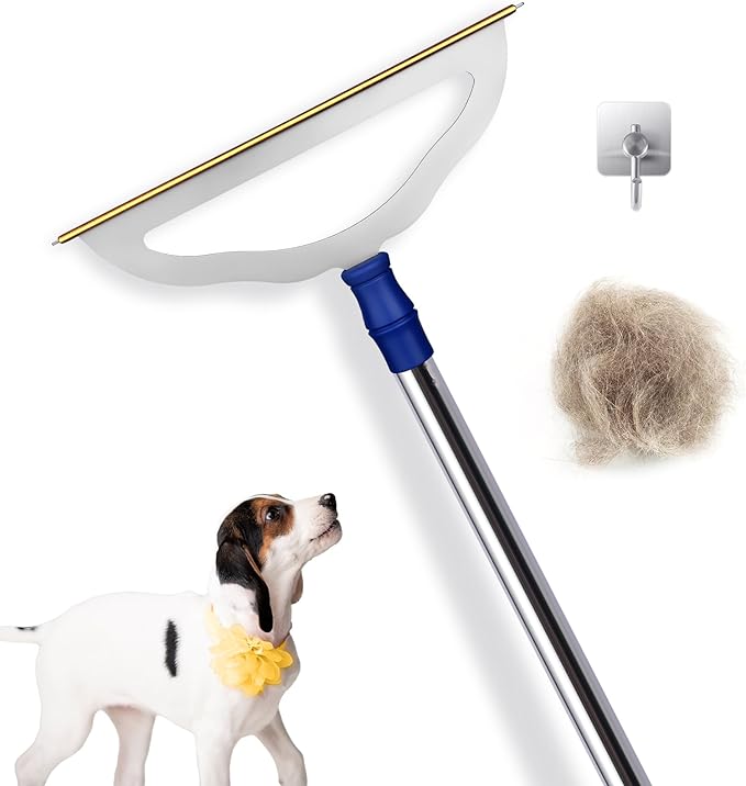 12”Wide Large Metal Carpet Rake Pet Hair Removal Broom, 54" Thicker Handle Low Pile Carpet Brush, Dog Cat Pet Hair Remover, Embedded Fur Pro Clean Removal Tool, Rug Couch Stair Scraper-PurrikoPets