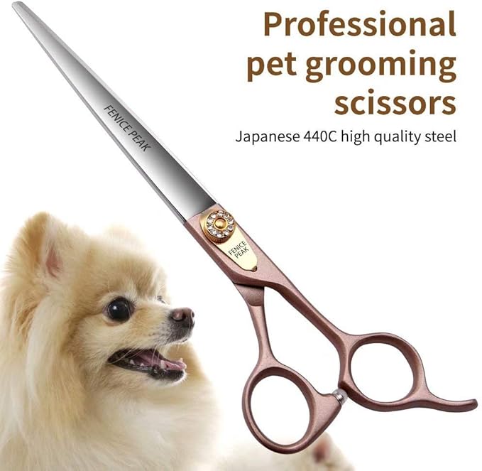 Fenice Peak 7.5'' Dog Straight Scissors for Grooming 440C Stainless Steel Rose Gold Professional Pet Trimming Scissors Sharp Blades Cutting for Dogs and Cats Shears-PurrikoPets