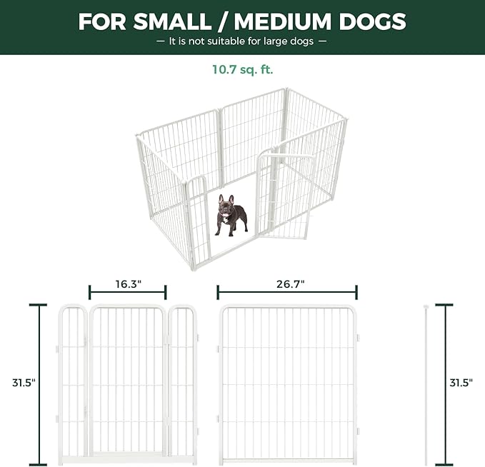 FXW Homeplus Unleashed Indoor Dog Playpen - Stress-Free and Safe Play, Heavy Duty 32 Inch 6 Wire Panels Dog Pen for Small and Medium Dogs, White│Patented-PurrikoPets