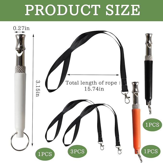 3 PCS Dog Whistle to Stop Barking Neighbors Dog, Adjustable Ultrasonic Wave Silent Dog Whistle, with Lanyard, Small and Portable, Suitable for All Dog Breeds (Black+White+Orange)-PurrikoPets