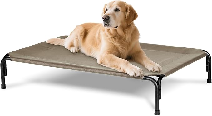 Elevated Dog Bed for Outdoor, XL Raised Dog Cot with Washable Mesh, Cooling Pet Cot Chew Proof for Outside Camping, 47 inch Brown-PurrikoPets