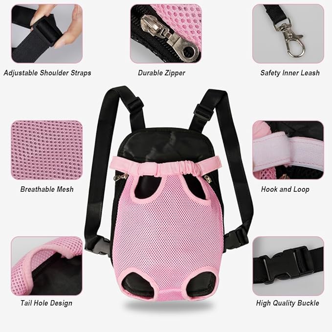 FEimaX Dog Carrier Backpack Pet Legs Out Front Cat Travel Bag, Adjustable Puppy Backpacks Carriers Hands-Free for Small Medium Dogs Cats Hiking Traveling Camping Daily Walking (X-Large, Pink)-PurrikoPets