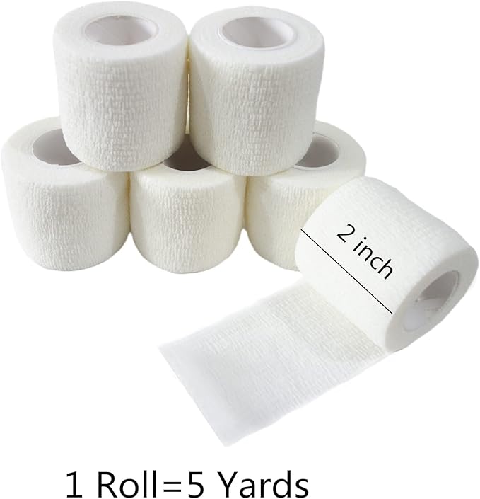 6 Pack 2" x 5 Yards Self Adhesive Bandage Wrap Breathable Cohesive Vet Wrap for Pets, Elastic Self-Adherent Tape for Sports, Wrist, Ankle (White)-PurrikoPets