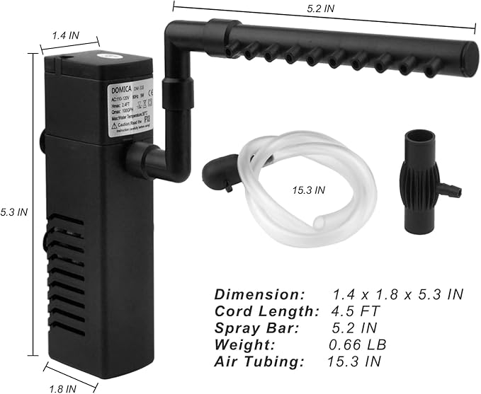 DOMICA Internal Aquarium Filter with Aeration System 100GPH 5W Power Filter for 5 to 15 Gallons Fish Tank, Submersible Fish Tank Filter-PurrikoPets