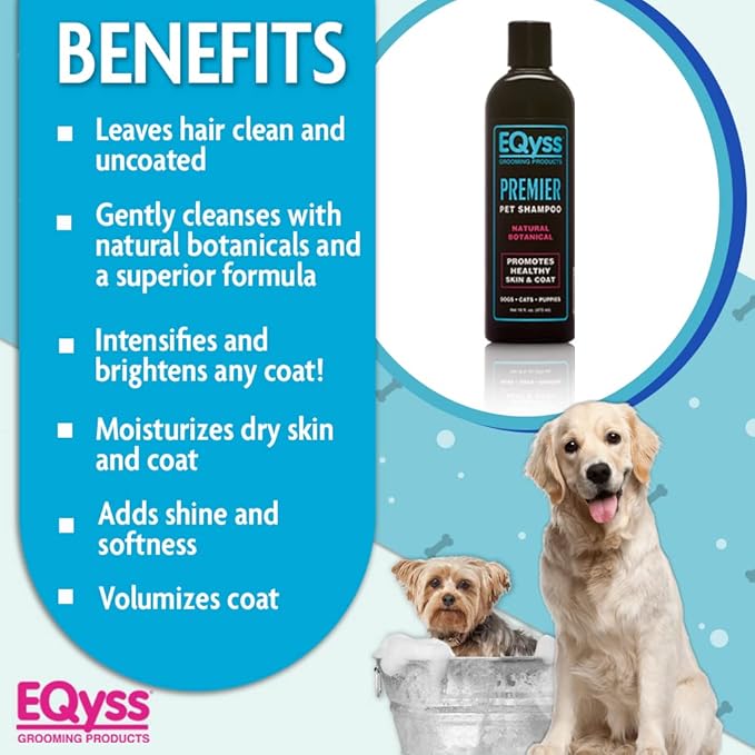 EQyss Premier Pet Shampoo - Cleanses & Moisturizes Coat, Adds Volume, Intensifies Colors, Residue-free Finish - For All Dogs, Cats, Puppies (16 oz)-PurrikoPets